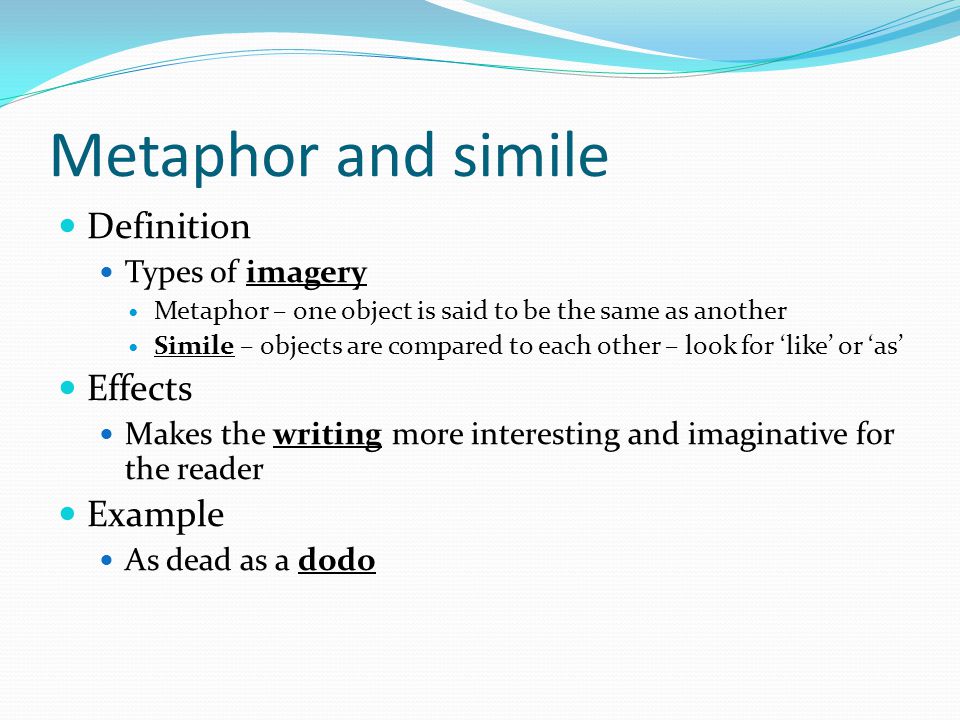 Metaphor and simile Definition Effects Example Types of imagery