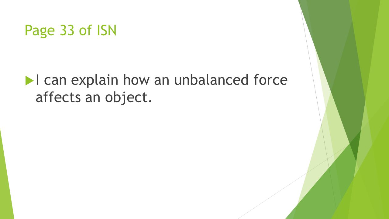 Page 33 of ISN I can explain how an unbalanced force affects an object.