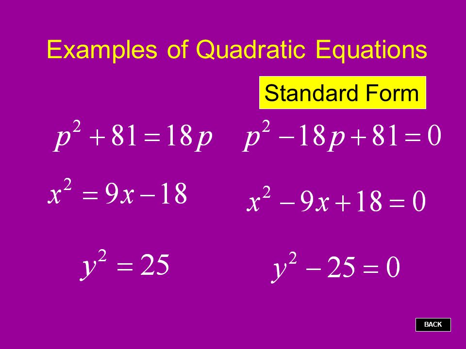 Examples of Quadratic Equations