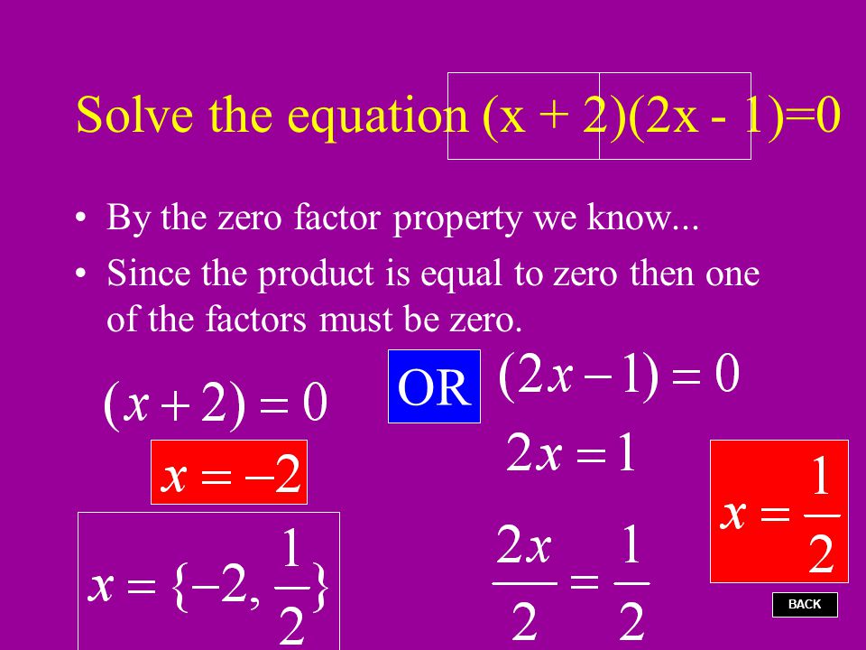 Solve the equation (x + 2)(2x - 1)=0