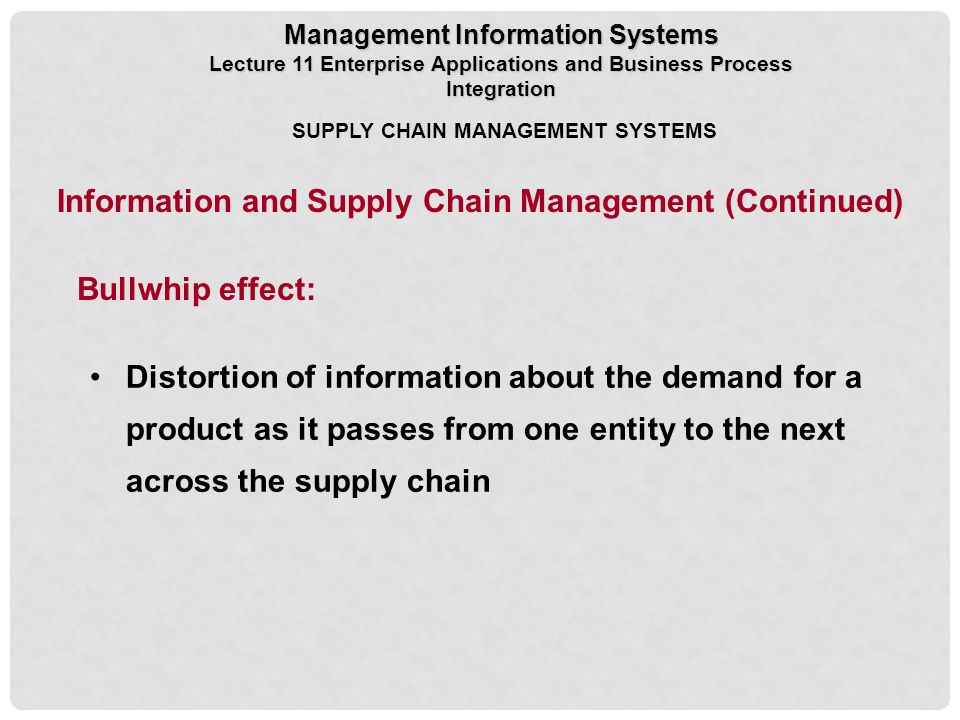 Information and Supply Chain Management (Continued) Bullwhip effect: