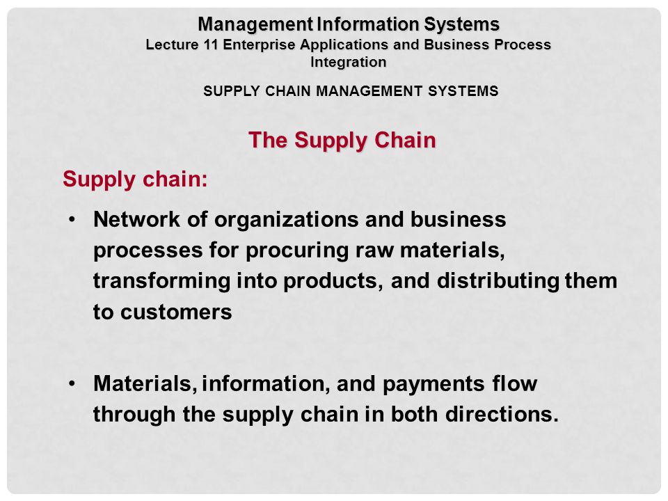 The Supply Chain Supply chain: