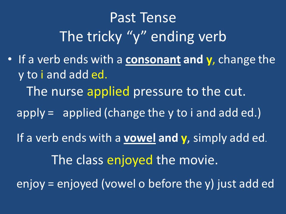 Past Tense The tricky y ending verb