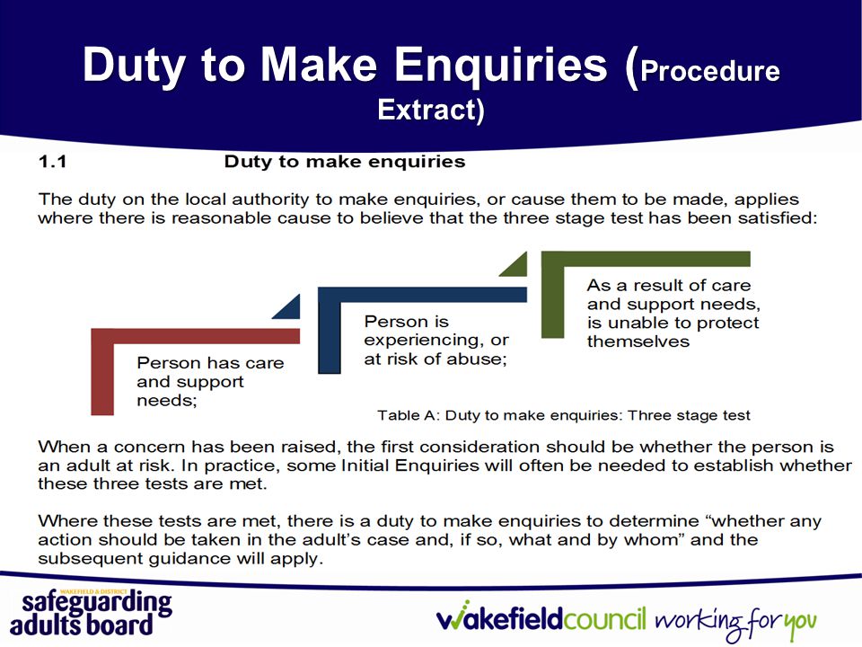 Duty to Make Enquiries (Procedure Extract)