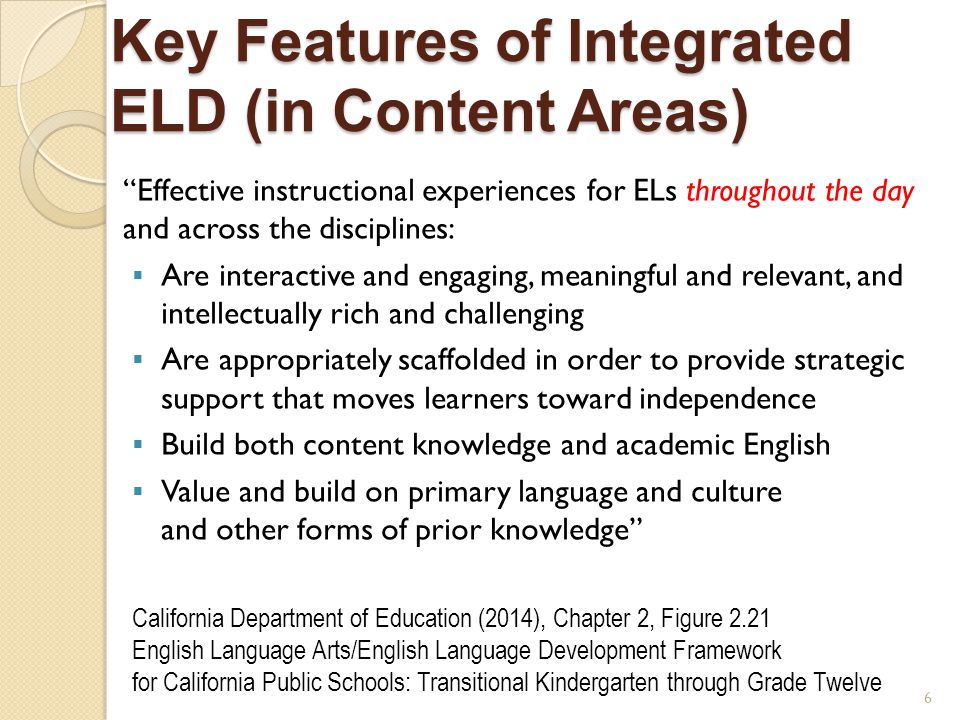 Key Features of Integrated ELD (in Content Areas)