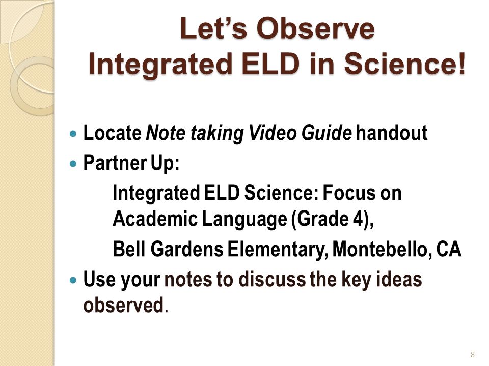 Let’s Observe Integrated ELD in Science!