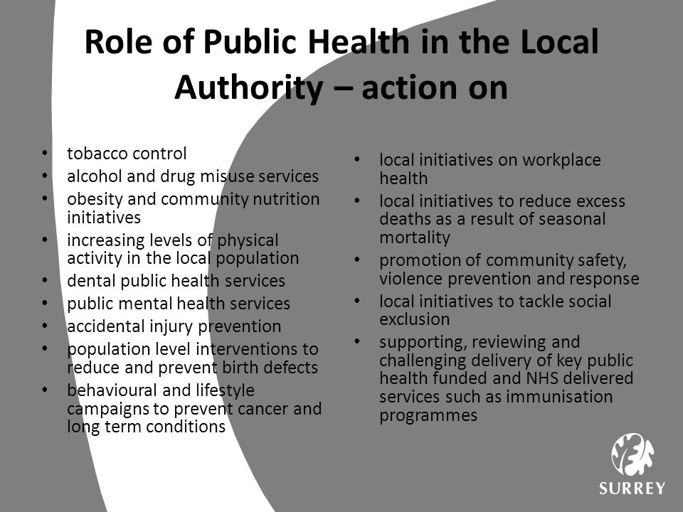 Role of Public Health in the Local Authority – action on