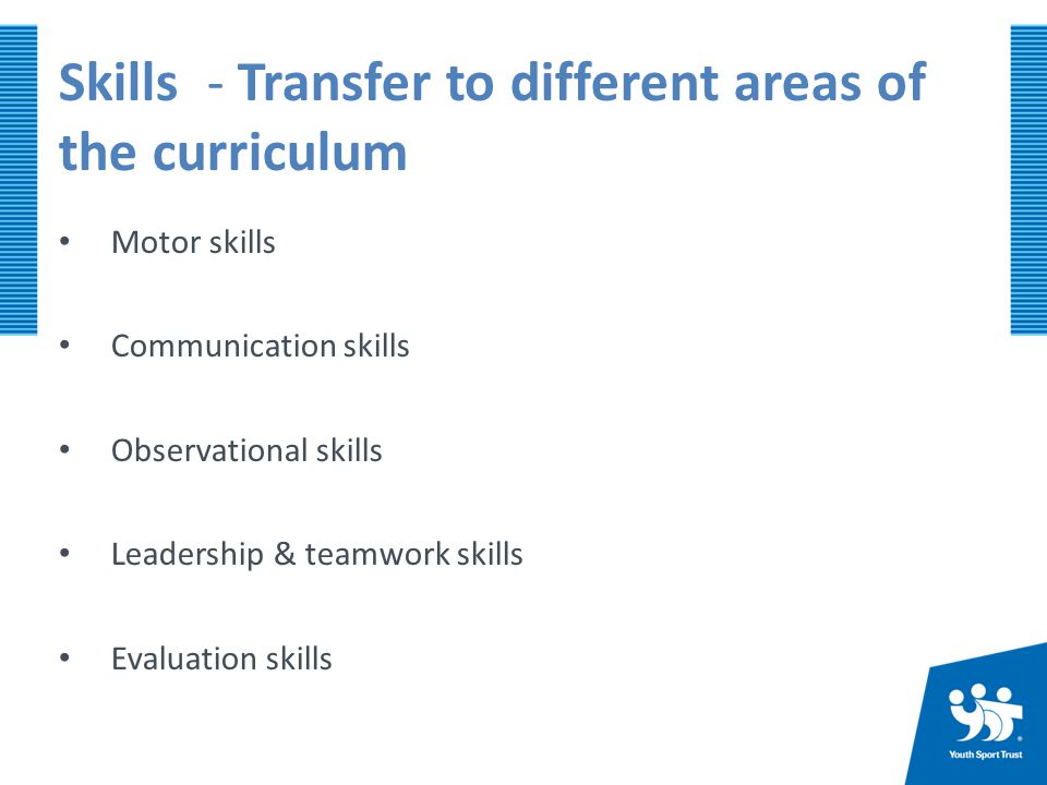 Skills - Transfer to different areas of the curriculum