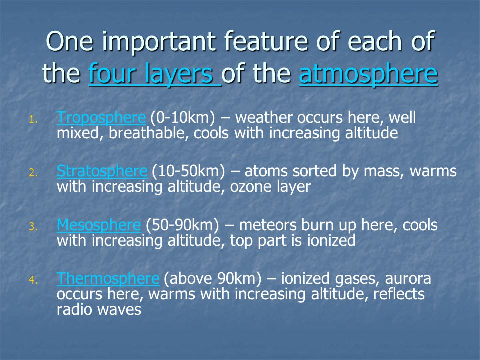 One important feature of each of the four layers of the atmosphere