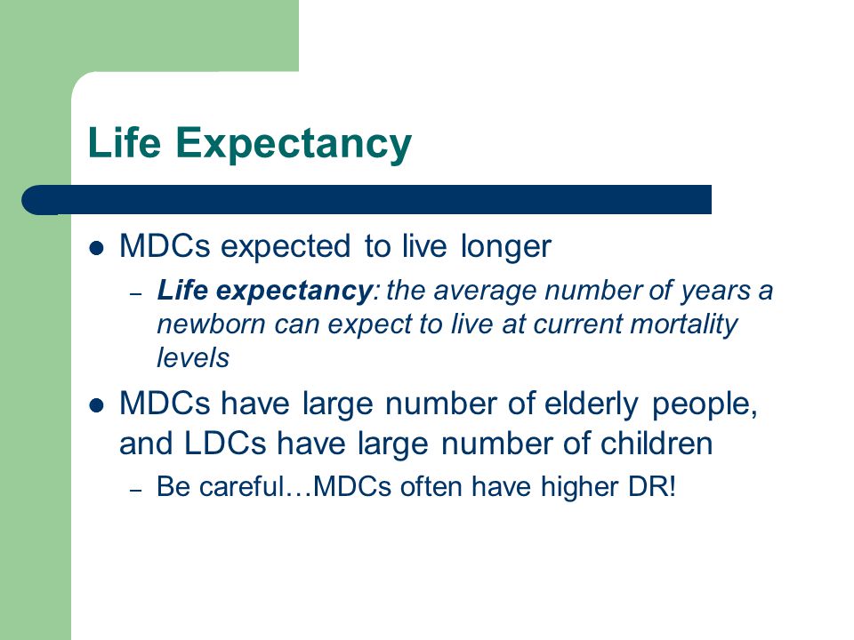 Life Expectancy MDCs expected to live longer