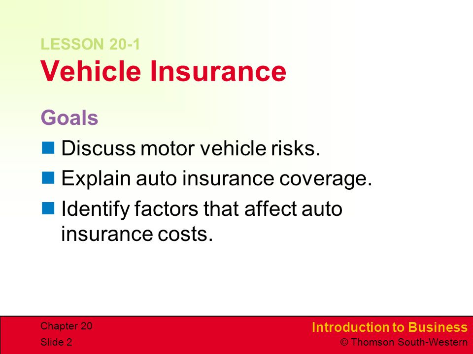LESSON 20-1 Vehicle Insurance