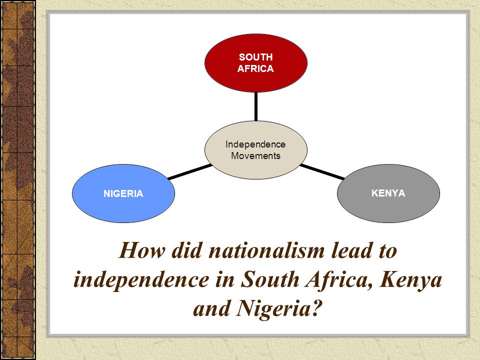 How did nationalism lead to independence in South Africa, Kenya and Nigeria