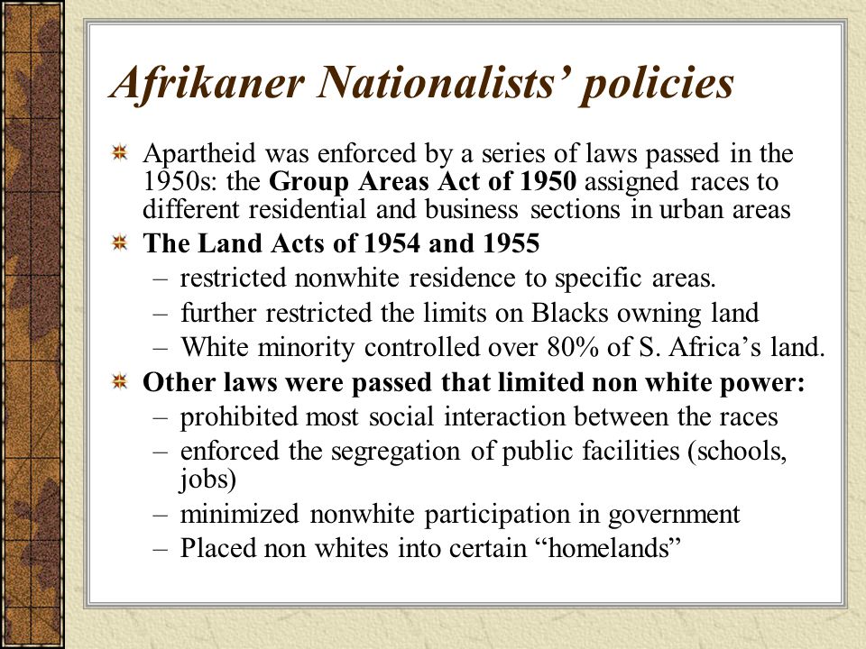 Afrikaner Nationalists’ policies