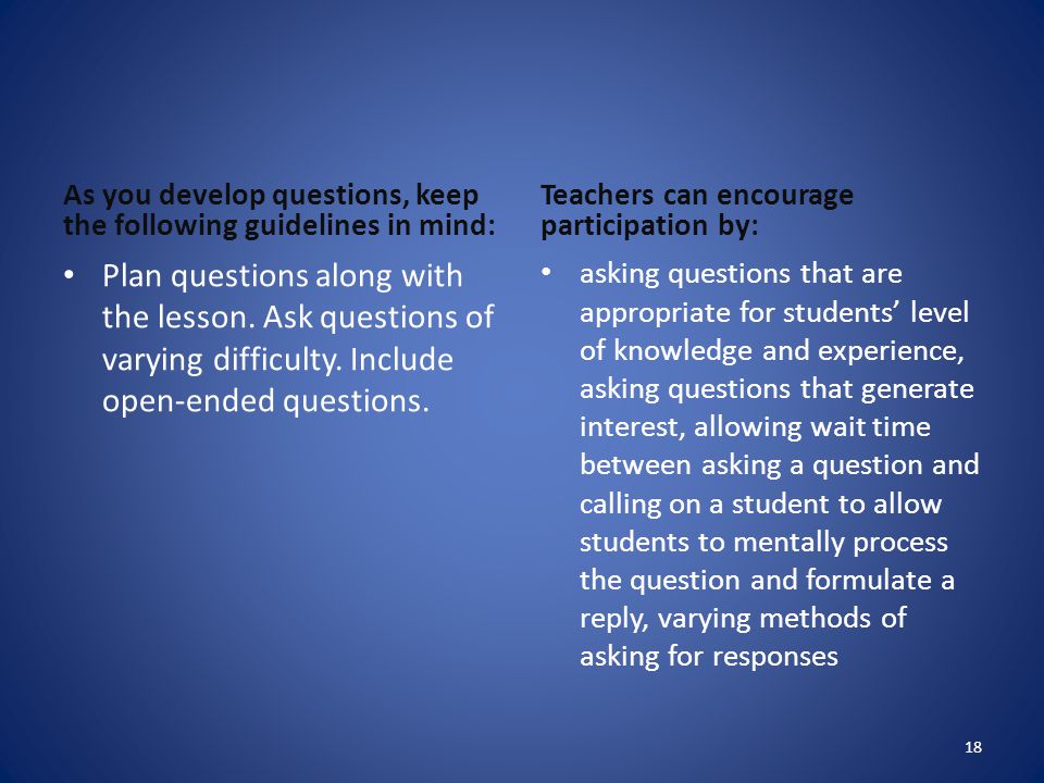 As you develop questions, keep the following guidelines in mind: