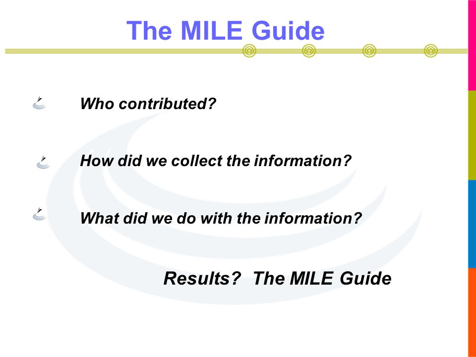 The MILE Guide Results The MILE Guide Who contributed