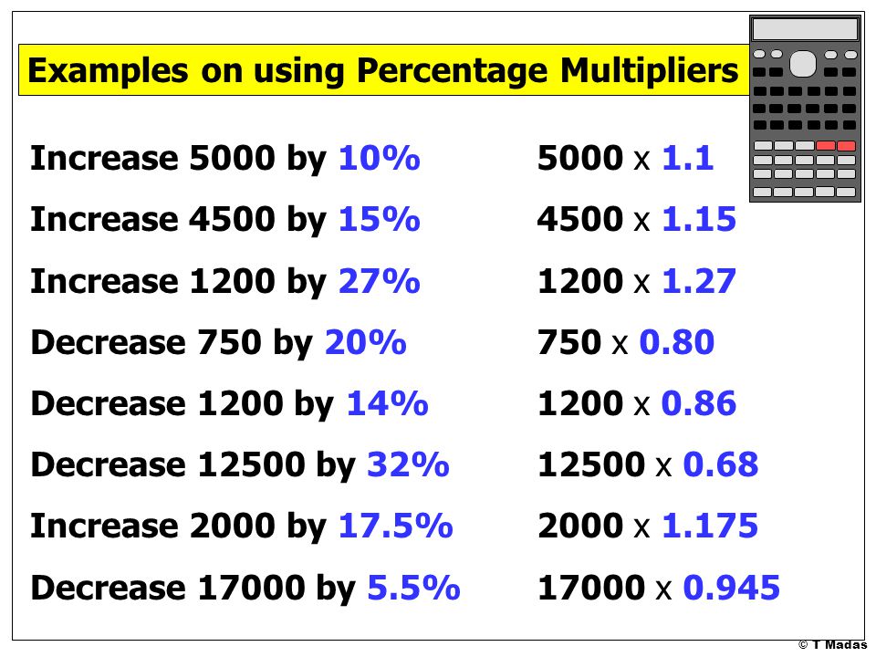 Examples on using Percentage Multipliers