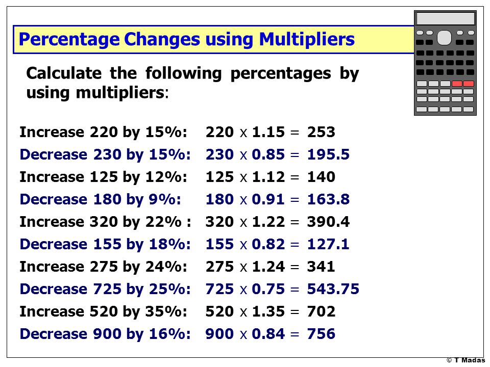 Percentage Changes using Multipliers