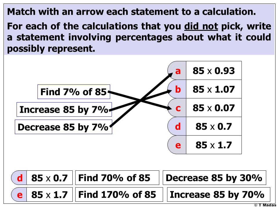 Match with an arrow each statement to a calculation.