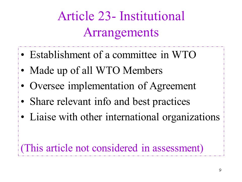 Article 23- Institutional Arrangements