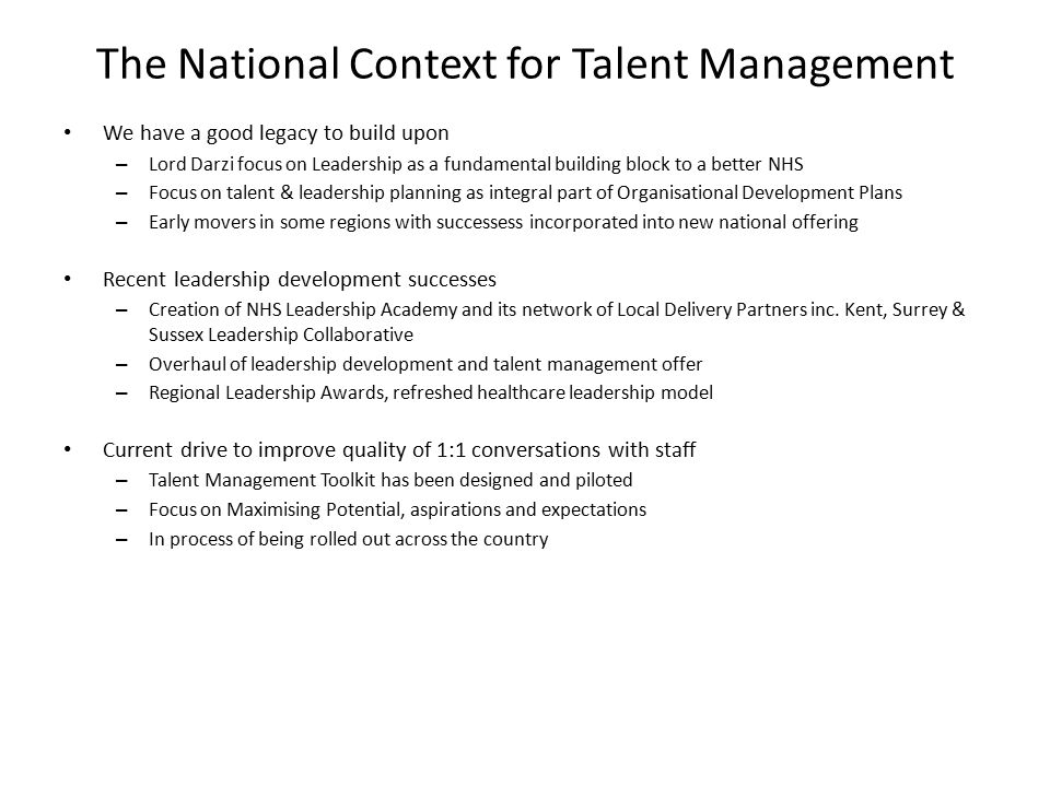 The National Context for Talent Management