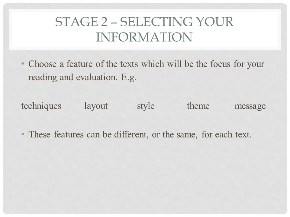 Stage 2 – selecting your information