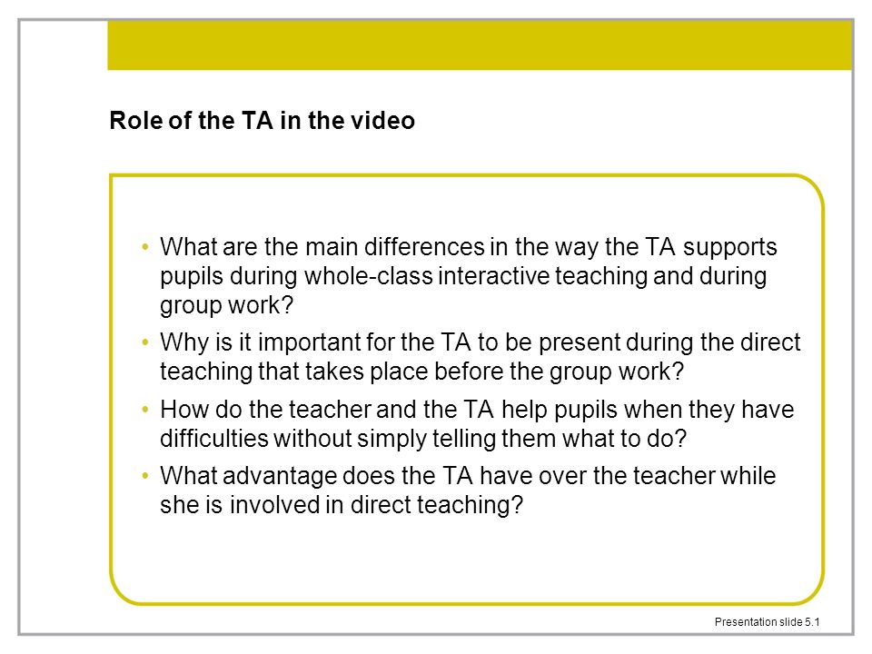 Role of the TA in the video