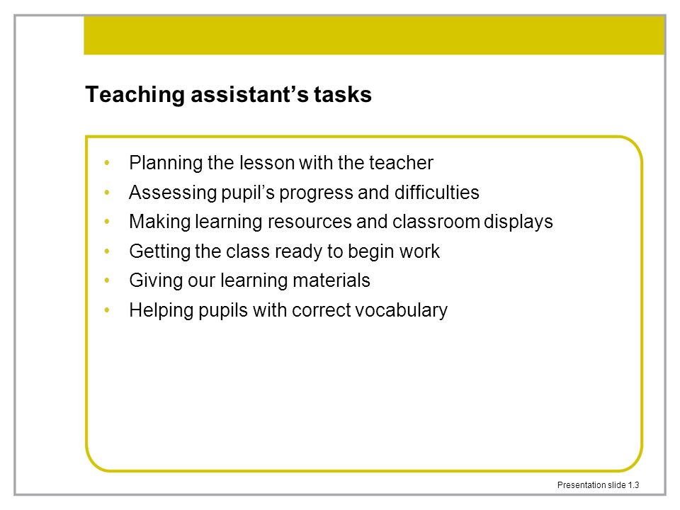 Teaching assistant’s tasks
