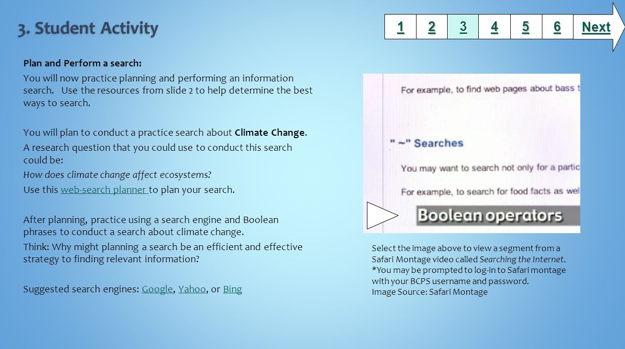 3. Student Activity Next Plan and Perform a search: