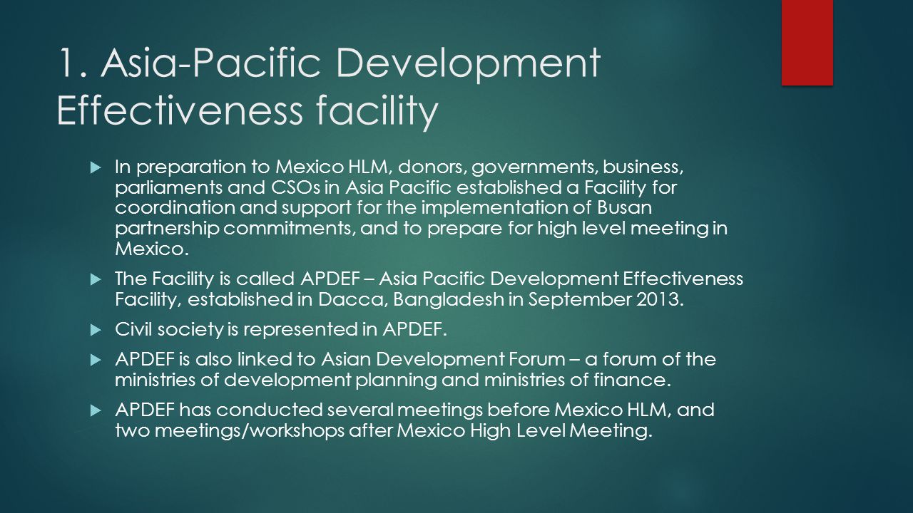 1. Asia-Pacific Development Effectiveness facility