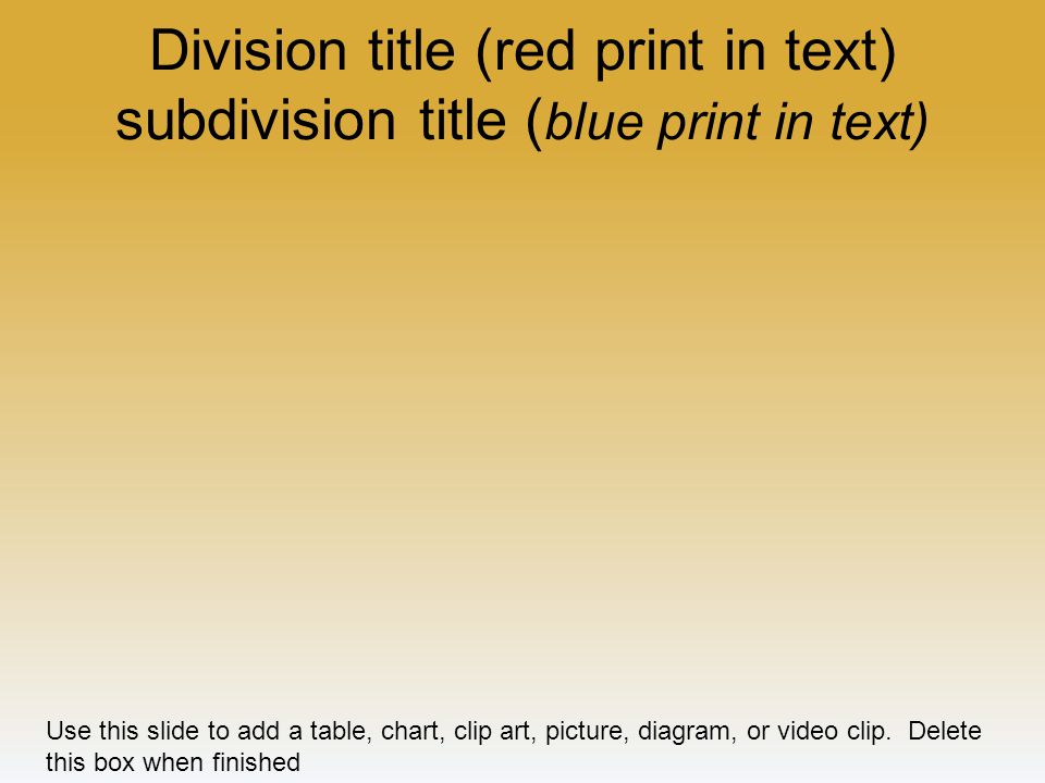 Division title (red print in text) subdivision title (blue print in text)