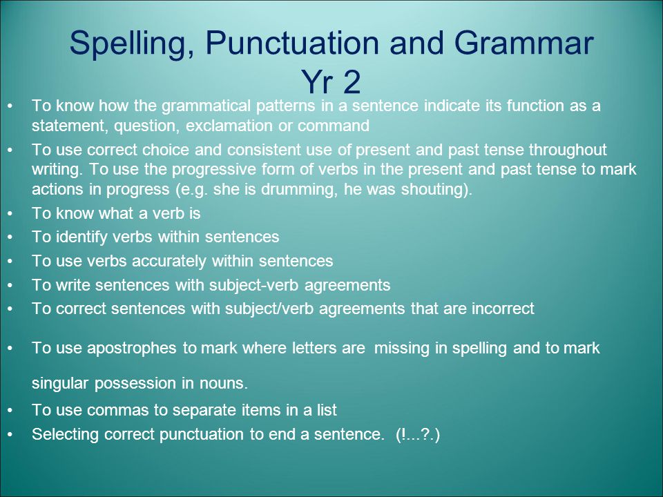Spelling, Punctuation and Grammar Yr 2