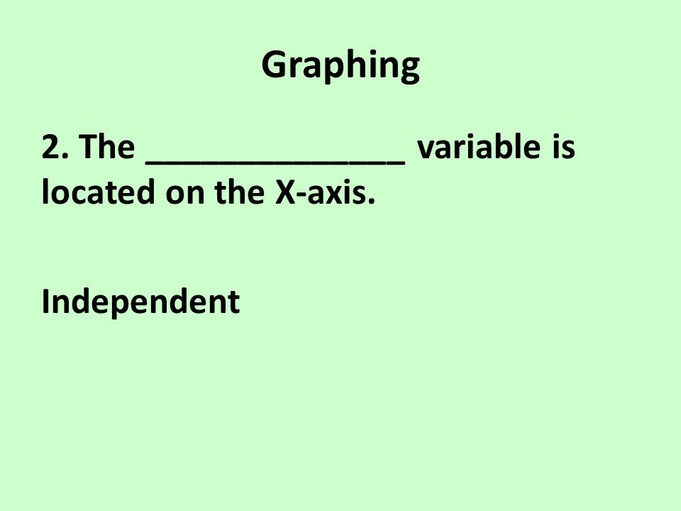 Graphing 2. The ______________ variable is located on the X-axis. Independent