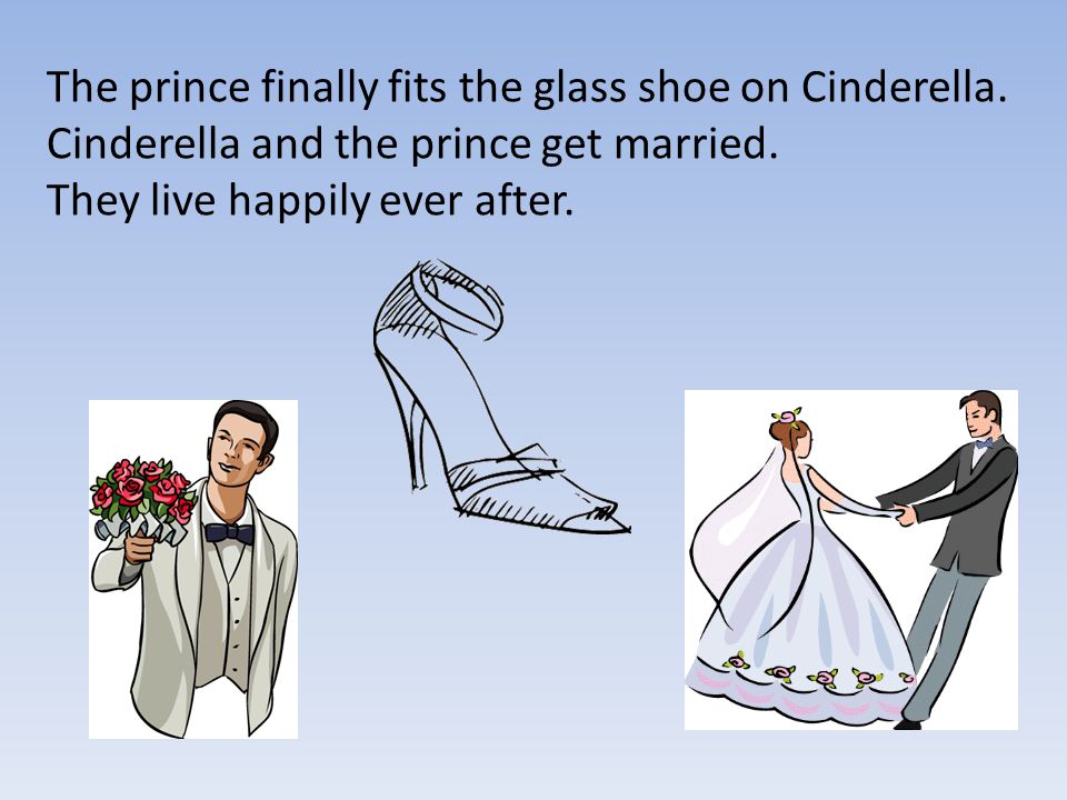 The prince finally fits the glass shoe on Cinderella
