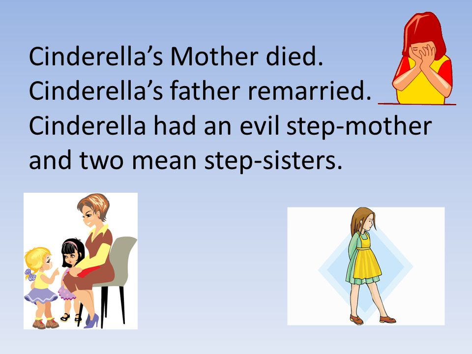 Cinderella’s Mother died. Cinderella’s father remarried