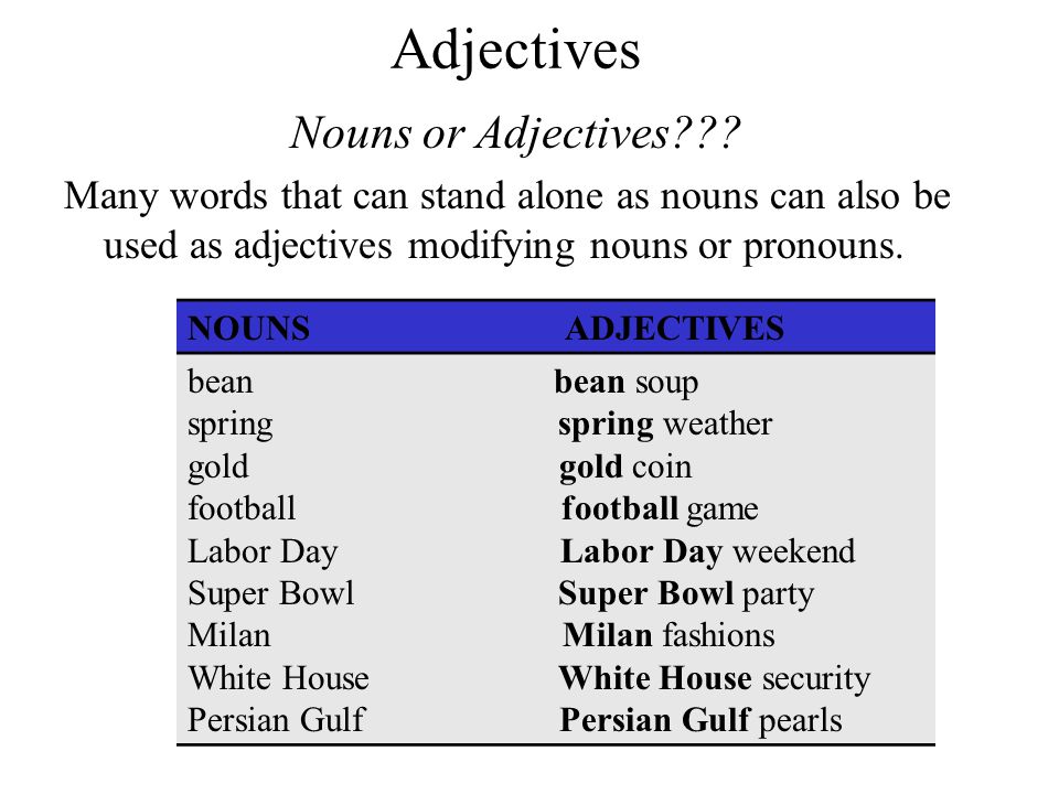 Adjectives Nouns or Adjectives