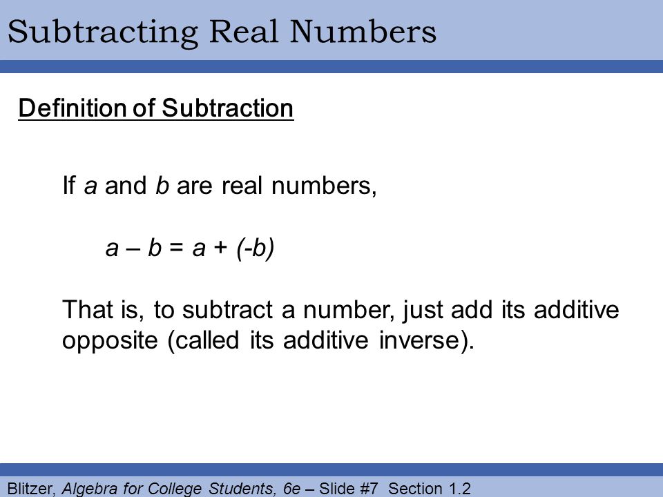 Subtracting Real Numbers