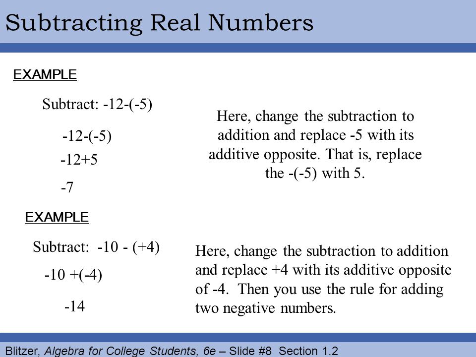 Subtracting Real Numbers