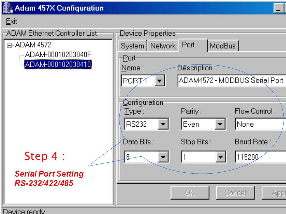 Step 4 : Serial Port Setting RS-232/422/485