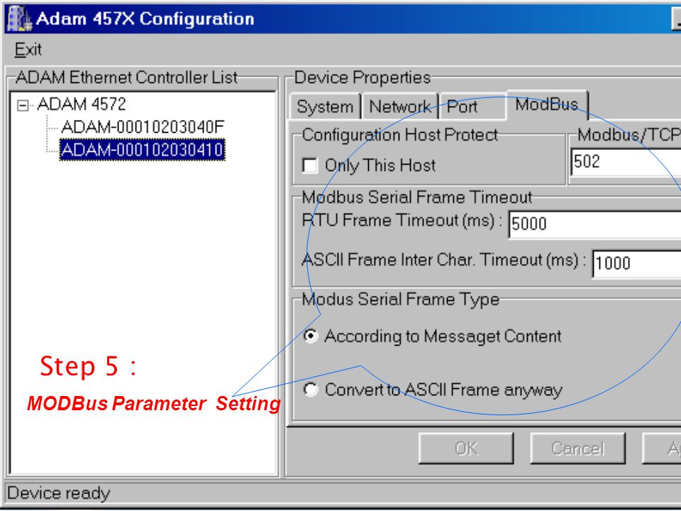 Step 5 : MODBus Parameter Setting