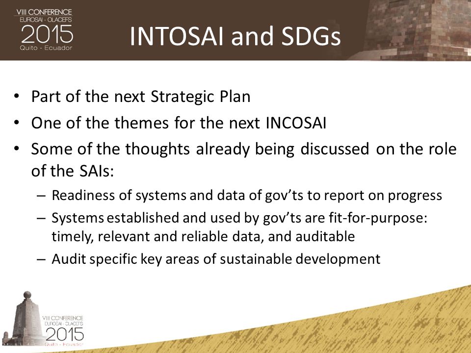 INTOSAI and SDGs Part of the next Strategic Plan