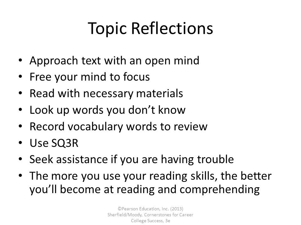 Topic Reflections Approach text with an open mind