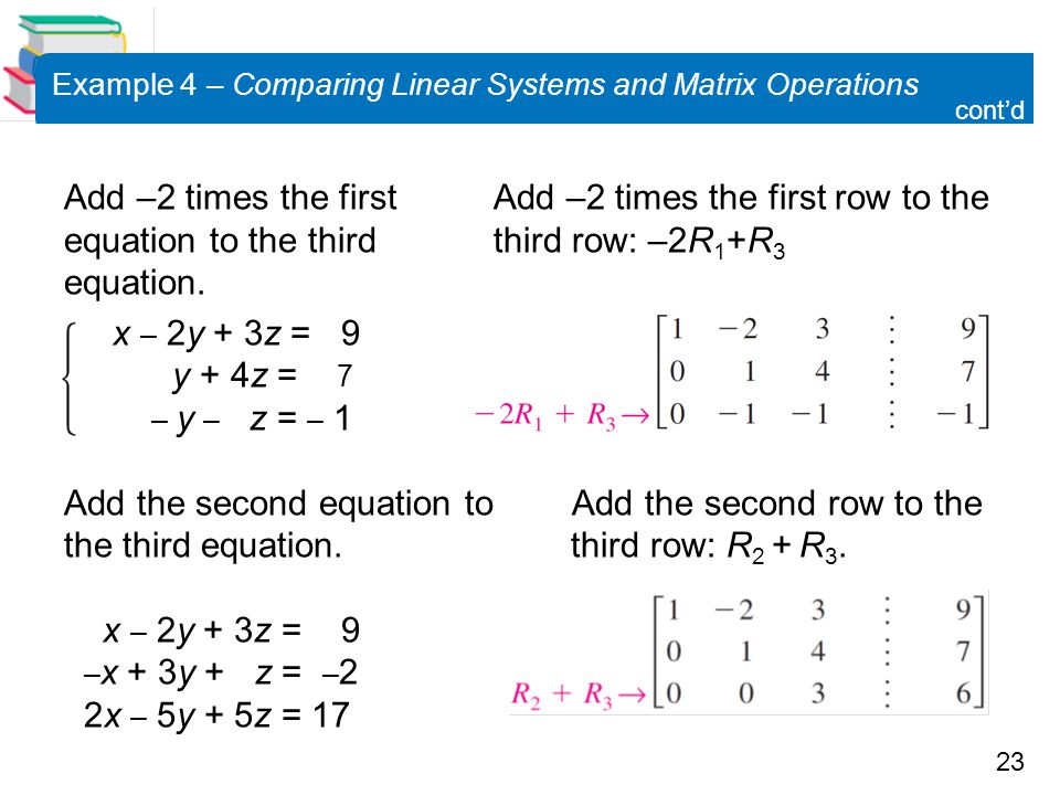 Example 4 – Comparing Linear Systems and Matrix Operations