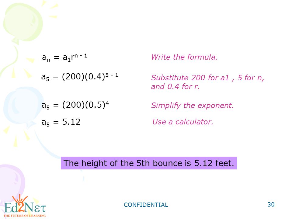 The height of the 5th bounce is 5.12 feet.