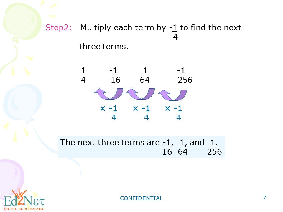 Step2: Multiply each term by -1 to find the next 4 three terms.