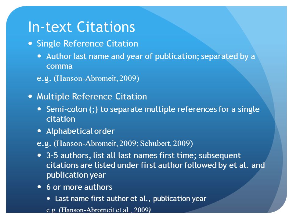 In-text Citations Single Reference Citation