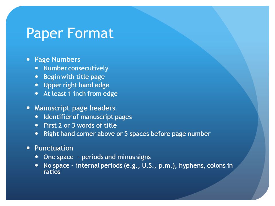 Paper Format Page Numbers Manuscript page headers Punctuation