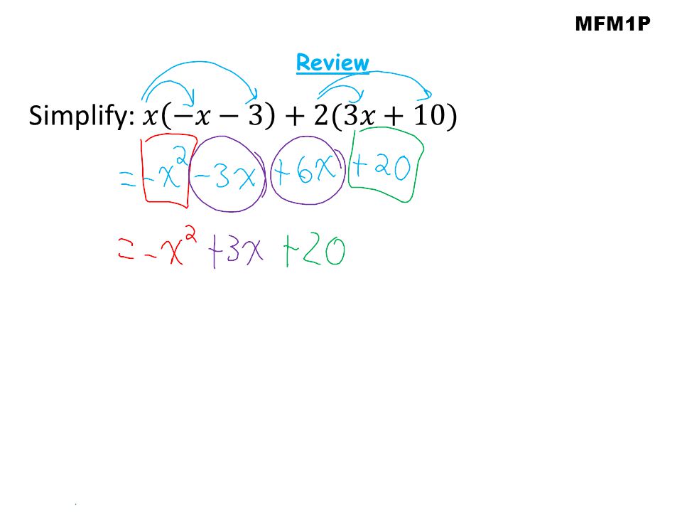 MFM1P Review Simplify: 𝑥 −𝑥−3 +2(3𝑥+10)
