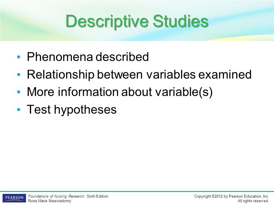 Descriptive Studies Phenomena described