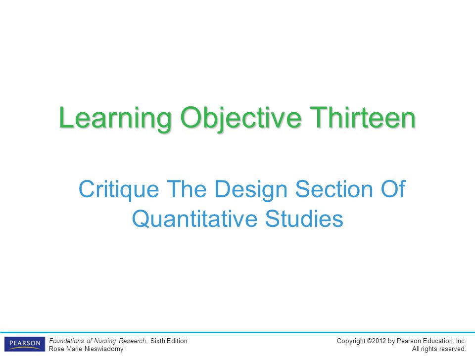 Learning Objective Thirteen Critique The Design Section Of Quantitative Studies