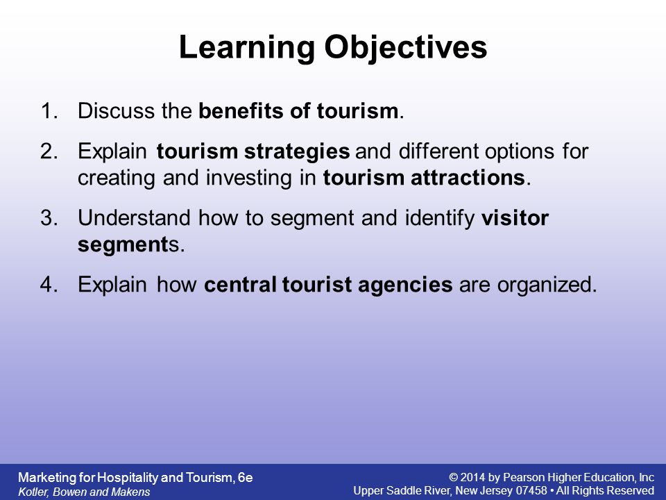 Learning Objectives Discuss the benefits of tourism.